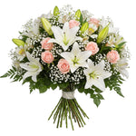 Gorgeous Bouquet of White Lily and Pink Roses - Flowers Box London
