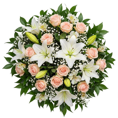 Gorgeous Bouquet of White Lily and Pink Roses - Flowers Box London