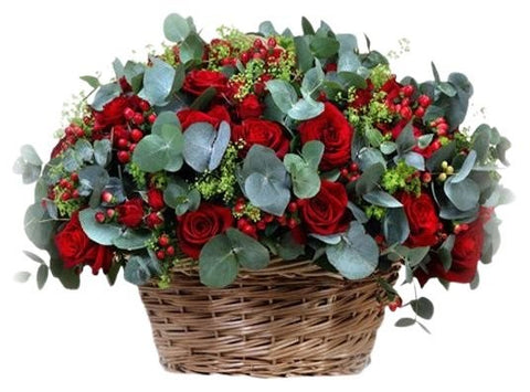 Gorgeous Love Basket of Roses and Hypericum - Flowers Box London