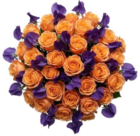 Gorgeous Vibrant Orange Roses and Sweet Peas Bouquet - Flowers Box London