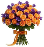 Gorgeous Vibrant Orange Roses and Sweet Peas Bouquet - Flowers Box London