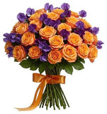 Gorgeous Vibrant Orange Roses and Sweet Peas Bouquet - Flowers Box London