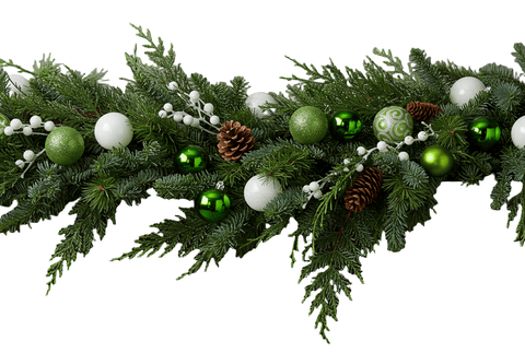 Green and White Baubles Holiday Garland - Flowers Box London