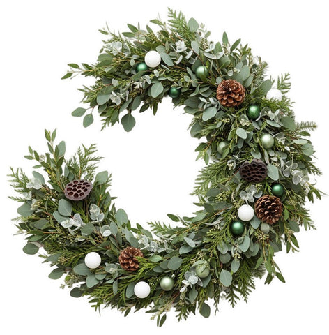 Green and White Baubles Mixed Eucalyptus Garland - Flowers Box London
