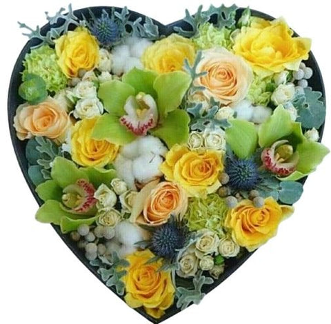 Green and Yellow Blooms Lovely Box - Flowers Box London