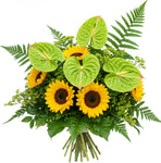 Green Anthurium with Sunflowers Bouquet
