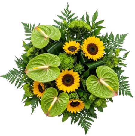 Green Anthurium with Sunflowers Bouquet