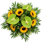 Green Anthurium with Sunflowers Bouquet