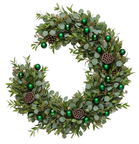 Green Baubles with Eucalyptus Festive Garland - Flowers Box London