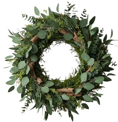 Green Natural Wreath with Wooden Decor - Flowers Box London