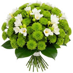 Green Santini Chrysanthemum and Freesias Bouquet