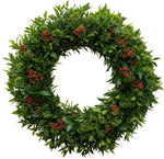 Green Skimmia and Red Berries Wreath