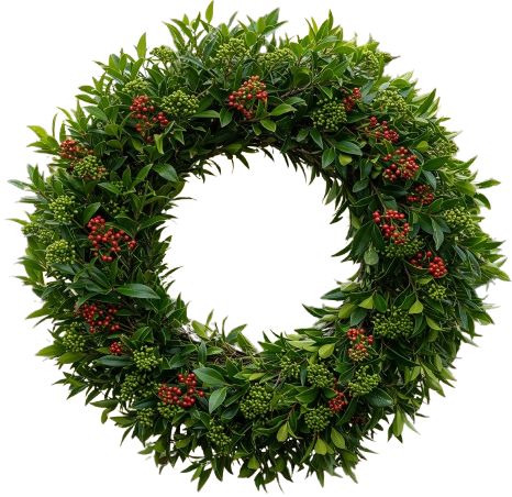 Green Skimmia and Red Berries Wreath