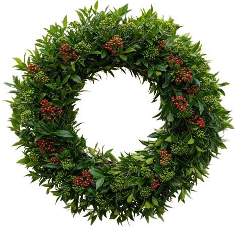 Green Skimmia and Red Berries Wreath - Flowers Box London