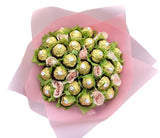 Green Wrapped Chocolate Bouquet with Pink Roses - Flowers Box London