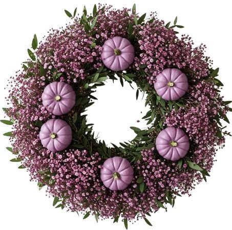 Gypsophila and Pumpkin Halloween Wreath - Flowers Box London