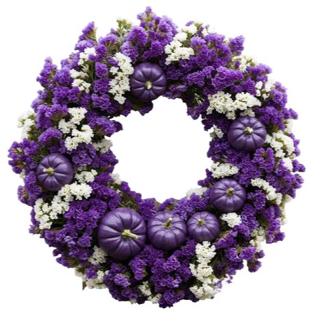 Halloween Limonium with Miniature Purple Pumpkin Wreath