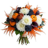 Harvest Feathers & Dahlia Charm Bouquet - Flowers Box London