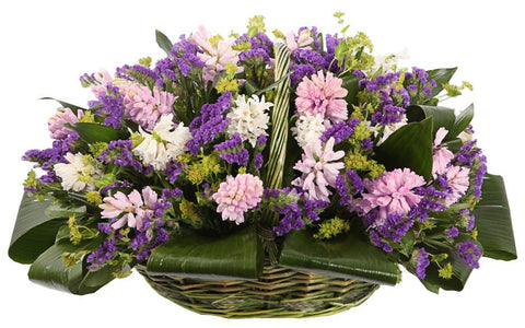 Hyacinth in Purple Limonium Basket - Flowers Box London