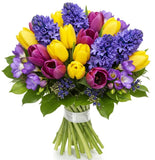 Hyacinth with Yellow & Pink Tulips Bouquet - Flowers Box London