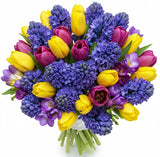 Hyacinth with Yellow & Pink Tulips Bouquet - Flowers Box London