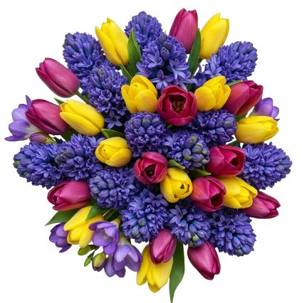 Hyacinth with Yellow & Pink Tulips Bouquet