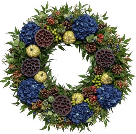 Hydrangea and Mini Pumpkin Spooktacular Wreath - Flowers Box London