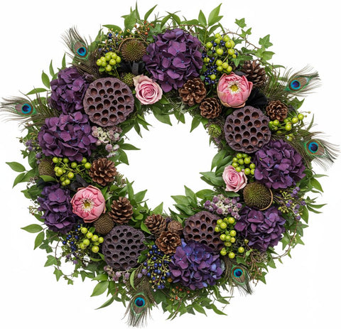 Hydrangea and Pink Blooms Rustic Festive Wreath