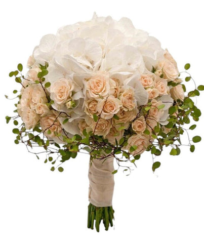 Hydrangea with Peach Spray Roses Bridal Bouquet - Flowers Box London