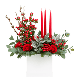 Hypericum Berries with Red Roses and Candles Festive Box - Flowers Box London