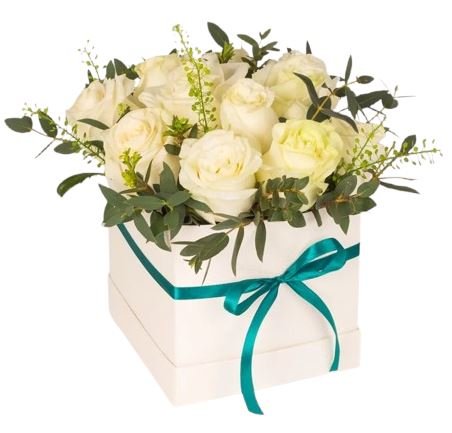 Innocent Roses with Greenery Box - Flowers Box London