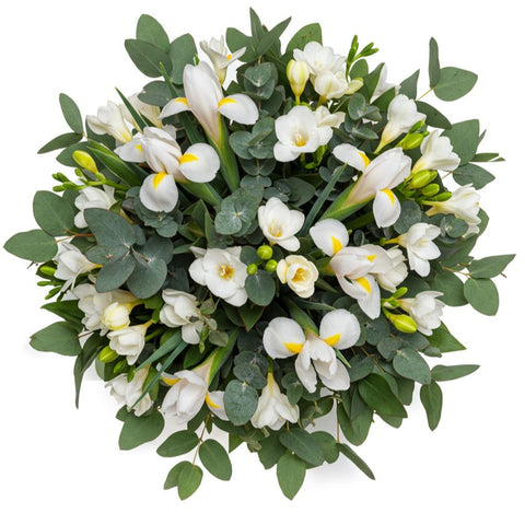 Iris and Freesias Eucalyptus Bouquet