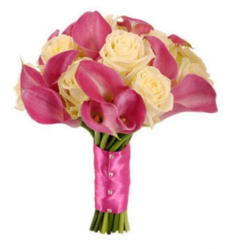Ivory Roses with Pink Calla Lily Bridal Bouquet
