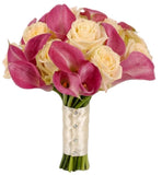 Ivory Roses with Pink Calla Lily Bridal Bouquet - Flowers Box London