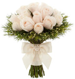 Ivory Roses with Wax Flowers Bridal Bouquet - Flowers Box London