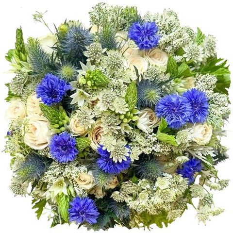Ivory Spray Roses with Cornflowers Bouquet