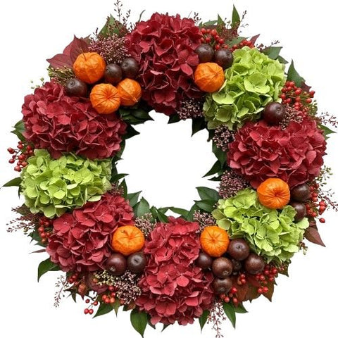 Lantern Light with Hydrangea Autumn Wreath - Flowers Box London