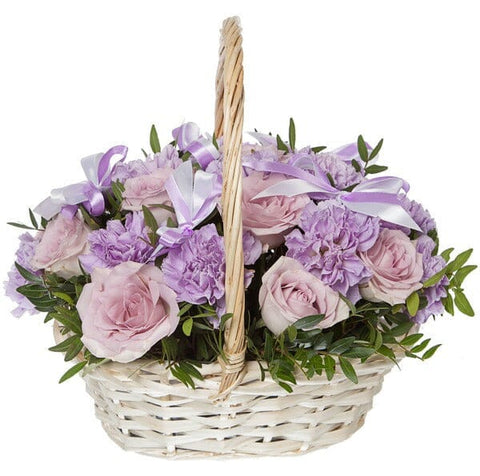 Lavender Roses and Carnations in Basket - Flowers Box London