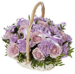 Lavender Roses and Carnations in Basket - Flowers Box London