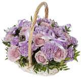 Lavender Roses and Carnations in Basket - Flowers Box London