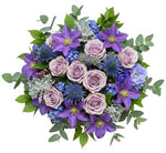 Lavender Roses with Blue Forget Me Not Bouquet