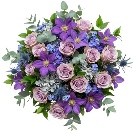 Lavender Roses with Blue Forget Me Not Bouquet