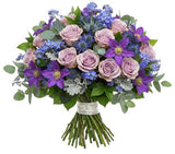 Lavender Roses with Blue Forget Me Not Bouquet