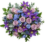 Lavender Roses with Blue Forget Me Not Bouquet
