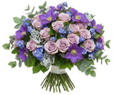 Lavender Roses with Blue Forget Me Not Bouquet - Flowers Box London