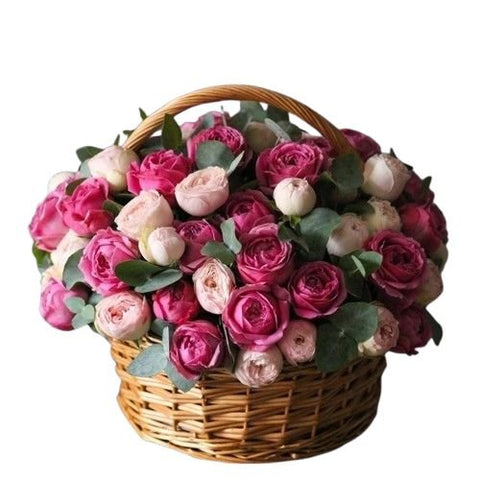 Light Pink and Cerise Spray Roses Basket - Flowers Box London