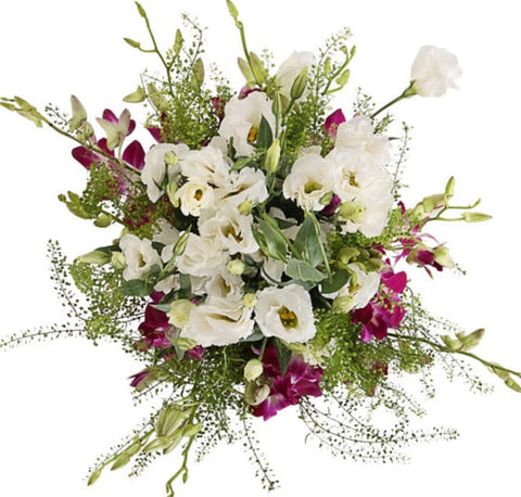 Lisianthus and Dendrobium Orchids Bouquet with Green Bell - Flowers Box London