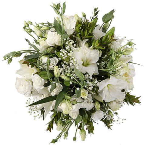 Lisianthus with White Lily and Gypsophila Bouquet - Flowers Box London
