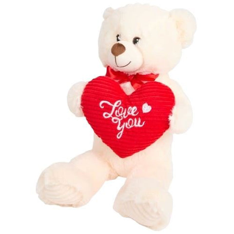 Love You Heart Cream Teddy Bear 30cm - Flowers Box London