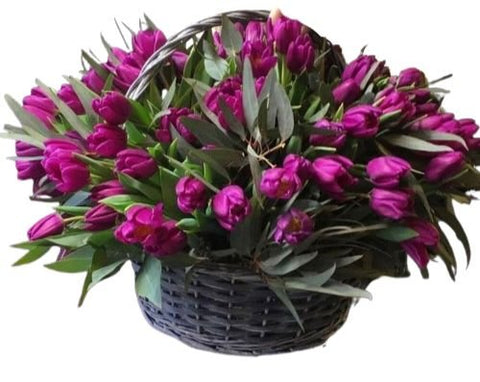 Lovely Basket of Tulips - Flowers Box London